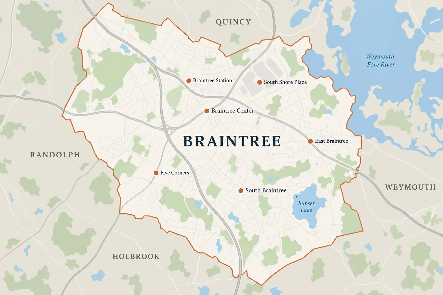 A Map View Of Braintree, Massachusetts