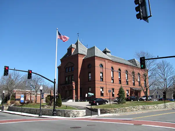 photograph of the town hall of canton, ma