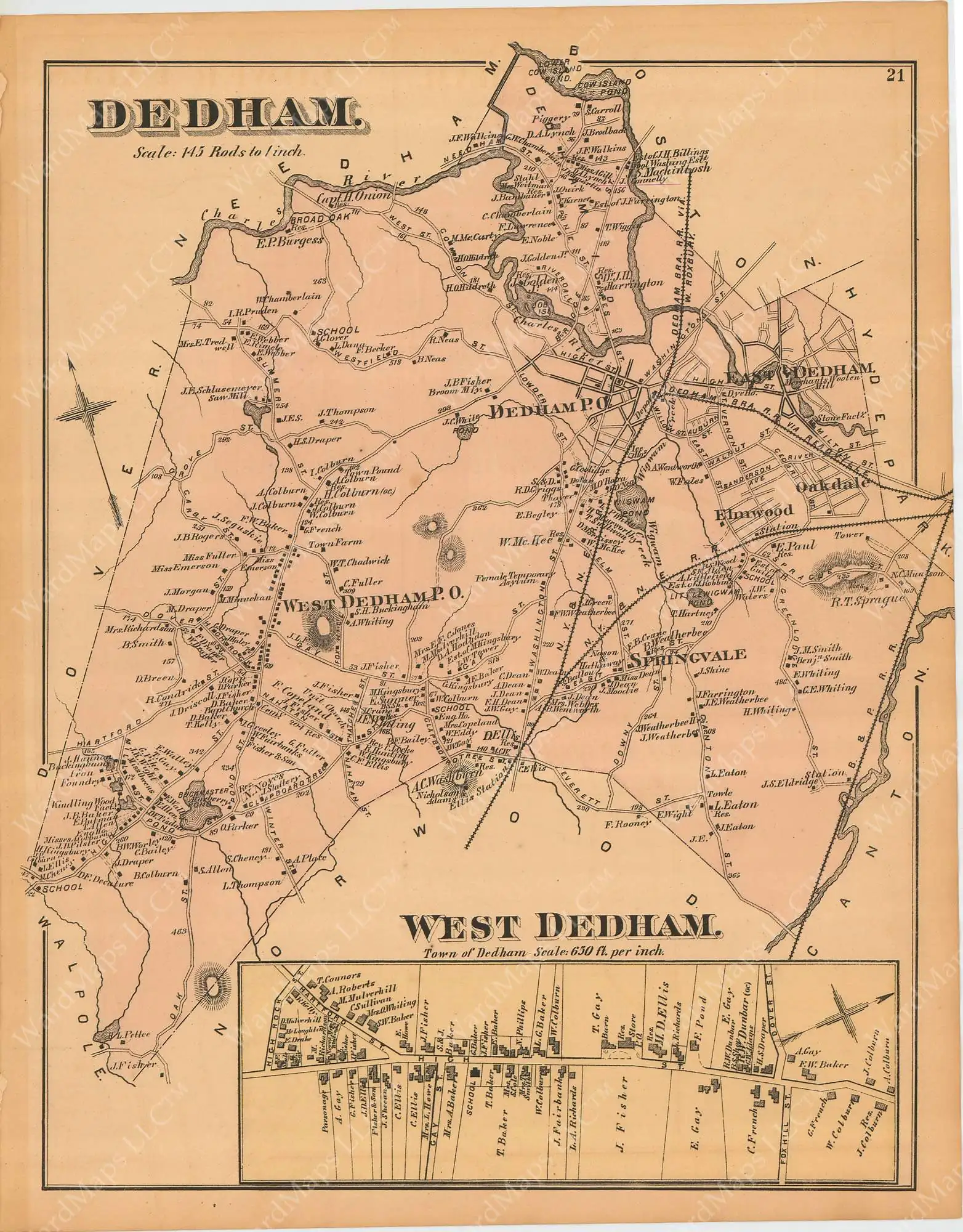 a map of dedham ma