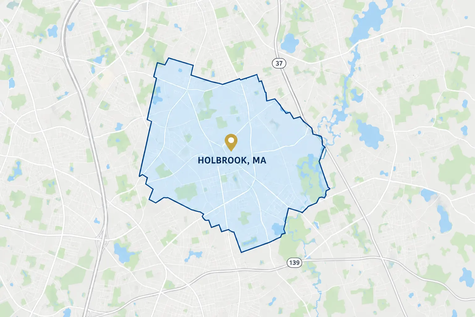 A map view of Holbrook, MA