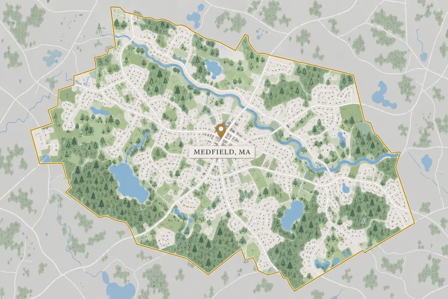 A Map View Of Medfield, MA
