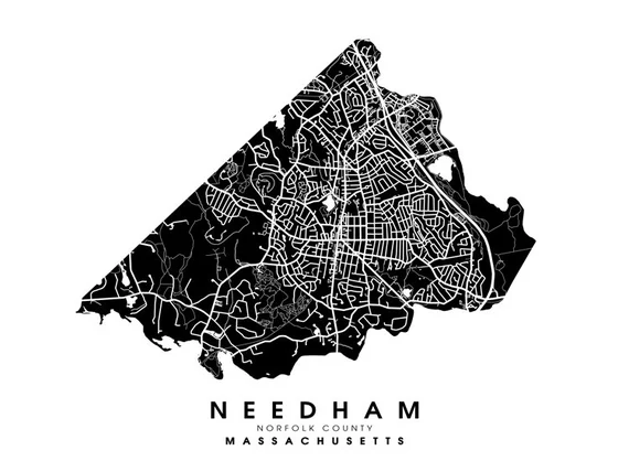 a picture showing the map of needham ma