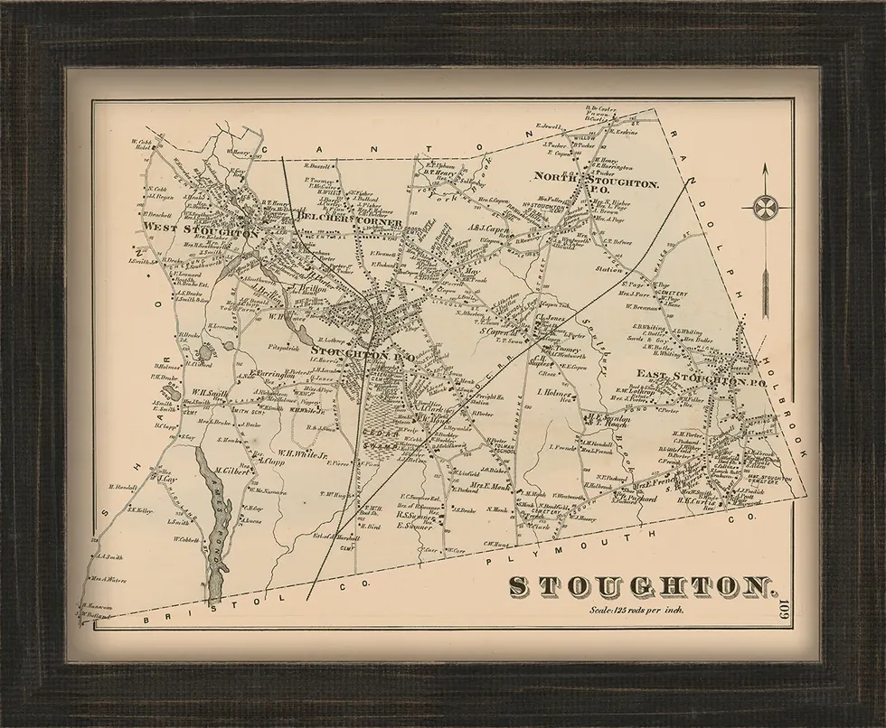 A map portaying Stoughton, MA