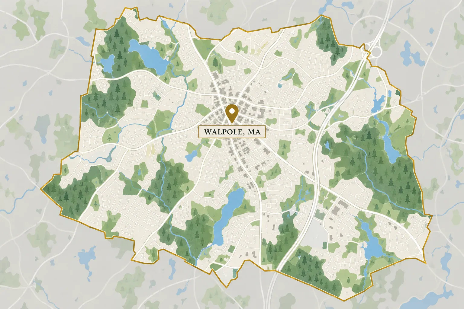 a picture showing the map of walpole ma