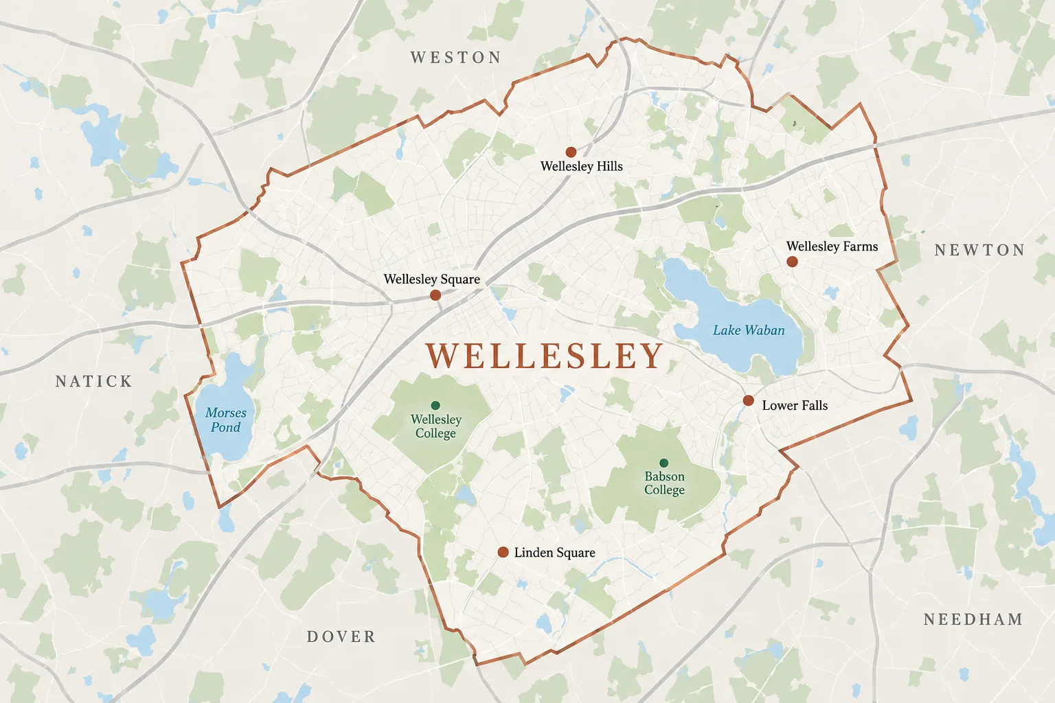 A Map View Of Wellesley, Massachusetts