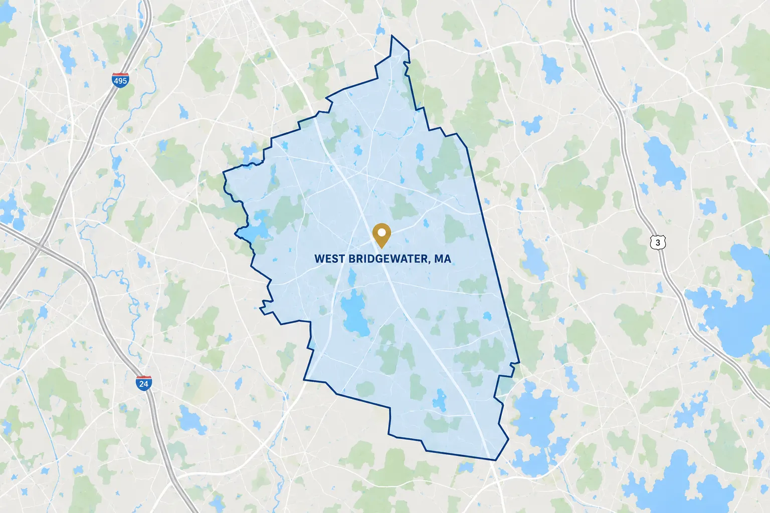 Map showing West Bridgewater, MA region