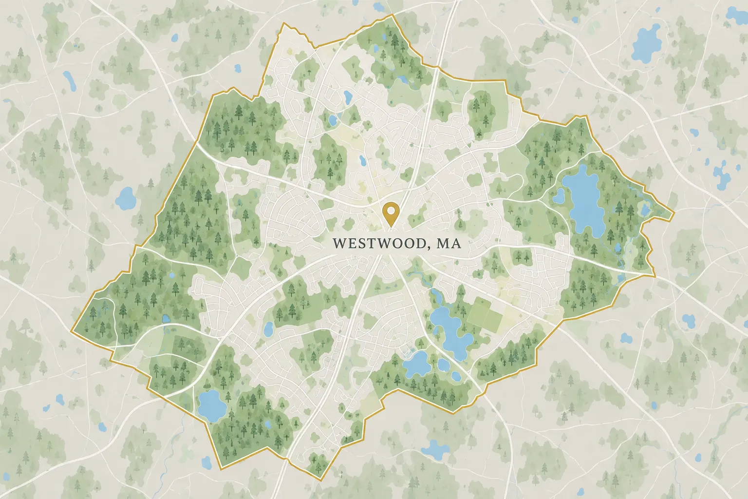 a picture showing the map of westwood ma