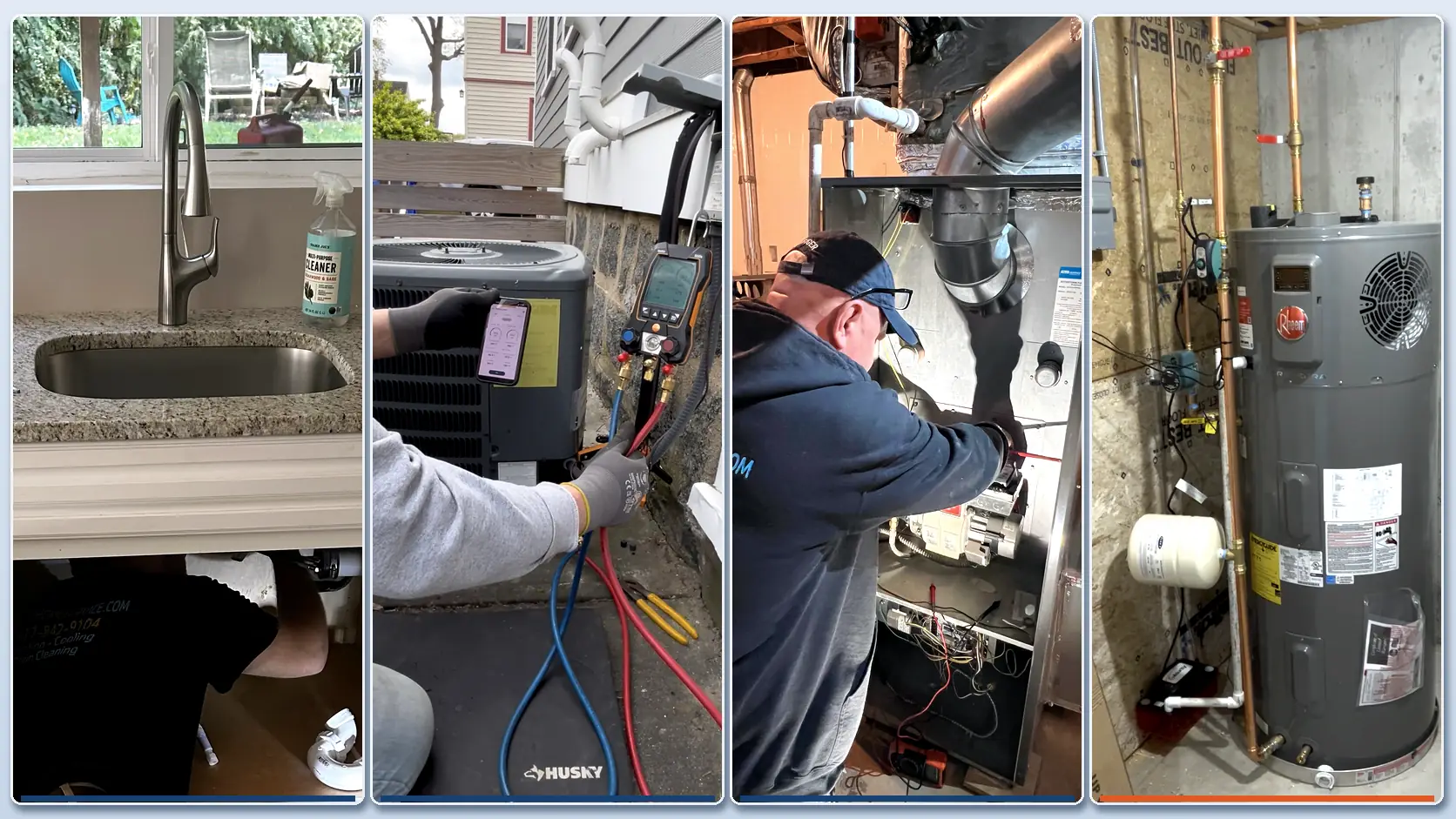 Proto Home Service work: new drain piping, an air conditioner service, a furnace installation and a water heater installation